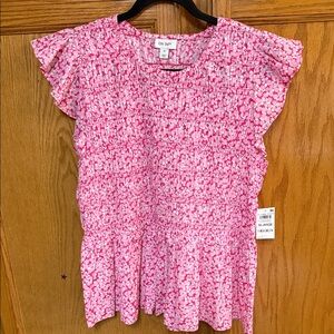 ON 5th Pink Floral Ruffle Blouse